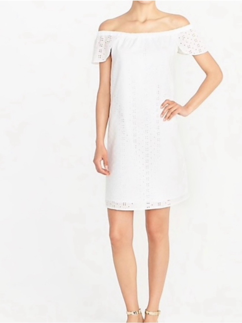 J. Crew White Sweet and Sexy Off-Shoulder Eyelet Dress Large